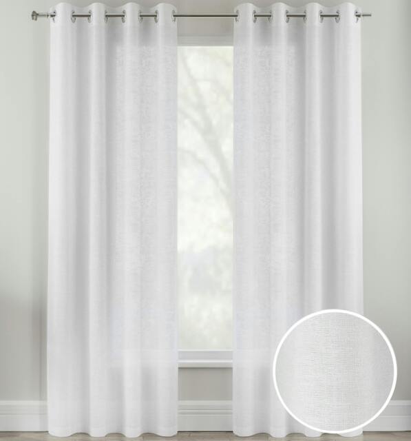 "Rackhams Crete Linen Look Sheer Voile Panel Pair with Eyelet Header - Ideal for Living Rooms & Bedrooms - White - 57"" (145cm) Width x 72"" (183cm) Drop" - image 1
