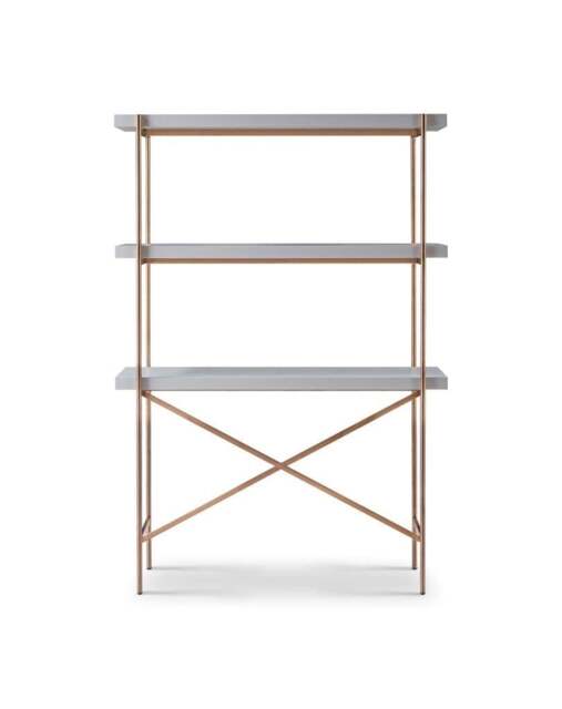 Rackhams Adriana Bookshelves With Desk - White Wood Laminate - Brushed Bronze - White Wood Laminate - image 1