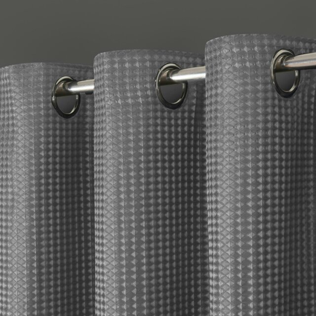 Rackhams Waffle Weave Total Blackout Jacquard Eyelet Header Curtains - 117cm x 137cm - Silver - image 1