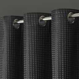 Rackhams Waffle Weave Total Blackout Jacquard Eyelet Header Curtains - 117cm x 137cm - Silver - thumbnail 4