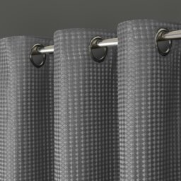 Rackhams Waffle Weave Total Blackout Jacquard Eyelet Header Curtains - 117cm x 137cm - Silver