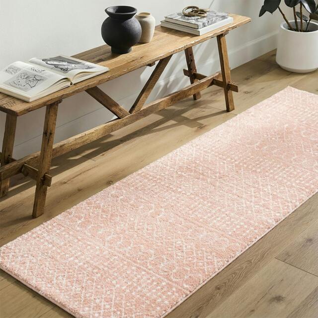 Rackhams Aliyah Shag-Global Pink Ivory Plush Soft Pile Rug - 80 x 220 cm - image 1
