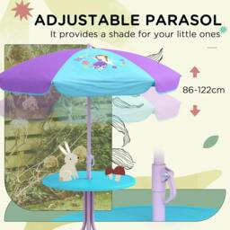 Rackhams Kids Picnic Table and Chair Set, Fairy Themed Outdoor Garden Furniture w/ Foldable Chairs, Adjustable Parasol - thumbnail 5