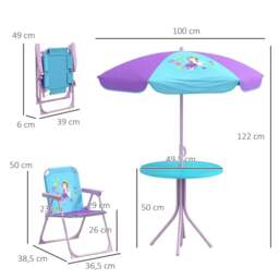Rackhams Kids Picnic Table and Chair Set, Fairy Themed Outdoor Garden Furniture w/ Foldable Chairs, Adjustable Parasol - thumbnail 3