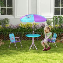 Rackhams Kids Picnic Table and Chair Set, Fairy Themed Outdoor Garden Furniture w/ Foldable Chairs, Adjustable Parasol - thumbnail 2