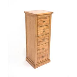 Rackhams Salerno 5 Drawer Narrow Chest of Drawers Brass Knob - Natural - thumbnail 3