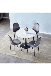 Rackhams Round Dining Table with Black Metal Base & MDF Top - White - thumbnail 2