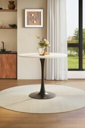 Rackhams Round Dining Table with Black Metal Base & MDF Top - White - thumbnail 4