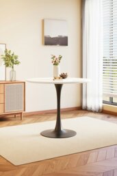 Rackhams Round Dining Table with Black Metal Base & MDF Top - White - thumbnail 5