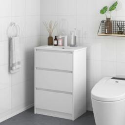 Rackhams Nilute Floor Standing Bathroom Vanity Unit With Basin And 2 Drawers High Gloss White 600mm - thumbnail 3