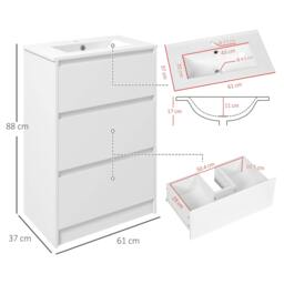 Rackhams Nilute Floor Standing Bathroom Vanity Unit With Basin And 2 Drawers High Gloss White 600mm - thumbnail 4