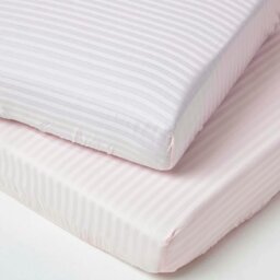 Rackhams Cotton Stripe Cot Bed Fitted Sheets 330 Thread Count, 2 Pack - Pink - thumbnail 1
