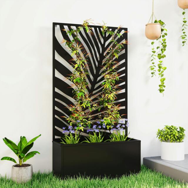 Rackhams Metal Raised Garden Bed with Trellis, Outdoor Elevated Planter Box - image 1