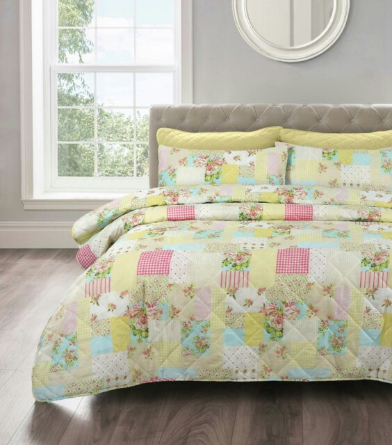 Rackhams Candice Patchwork Cotton Blend Quilted Bedspread Set - Multi - Double