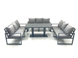 Rackhams 9 Seater Garden Sofa Set Aluminium Furniture Rising Dining Tabe Set Dark Grey - thumbnail 2