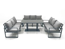 Rackhams 9 Seater Garden Sofa Set Aluminium Furniture Rising Dining Tabe Set Dark Grey - thumbnail 1
