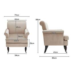 Rackhams Contemporary Velvet upholstered Armchair with Casters - Beige - thumbnail 6