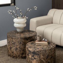 Rackhams Dice Round Coffee Table Set of 2 in Brown Marble and Delhi Rough Paper - brown - Brown - 58 - thumbnail 4