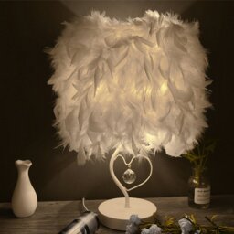 Rackhams White Feather Table Lamp Bedside Nightstand Lamp with Heart Shape Base - thumbnail 2