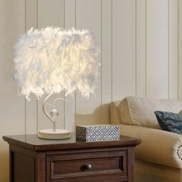 Rackhams White Feather Table Lamp Bedside Nightstand Lamp with Heart Shape Base