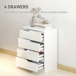 Rackhams 4 Drawer Chest of Drawers for Bedroom, 60 x 40 x 85cm, White - White - 4 - thumbnail 4
