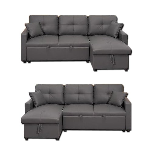 Rackhams Newport Leather 3 Seater Pullout Sofa Bed in Grey with Storage Compartment - image 1