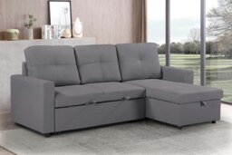 Rackhams Newport Leather 3 Seater Pullout Sofa Bed in Grey with Storage Compartment - thumbnail 3