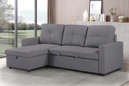 Rackhams Newport Leather 3 Seater Pullout Sofa Bed in Grey with Storage Compartment - thumbnail 2