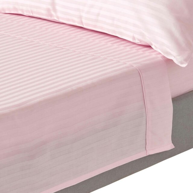 Rackhams Silky 330 TC Egyptian Cotton Satin Stripe Flat Sheet - Pink - Super King - image 1