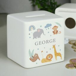 Rackhams Personalised Safari Animals Ceramic Square Money Box - thumbnail 2