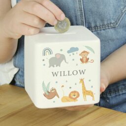 Rackhams Personalised Safari Animals Ceramic Square Money Box - thumbnail 4
