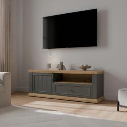 Rackhams Pontypool TV Unit with Drawer & Open Shelf in Grey and Mauvella Oak - W 149.5 X  H 53.8 X  D 43.5cm - 1 - Manufactured Wood - thumbnail 1