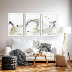 Rackhams Japanese art wall - set of 3 framed wall art - A2 16.54 x 23.39 in / 42 x 59.4 cm - Satin Photo paper 280 gsm - Oak Frame - thumbnail 1