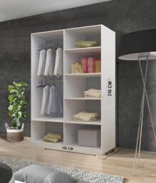 Rackhams Stylish Bedroom Sliding Wardrobe with LED Light - comes in White/Grey/Black/Oak and Width 100cm/120cm/150cm/180cm/203cm/250cm - 180cm - Engineered Wood - Grey - thumbnail 6