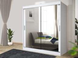 Rackhams Stylish Bedroom Sliding Wardrobe with LED Light - comes in White/Grey/Black/Oak and Width 100cm/120cm/150cm/180cm/203cm/250cm - 180cm - Engineered Wood - Grey - thumbnail 2