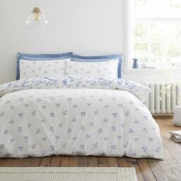 Rackhams Thea Floral 200 Thread Count Cotton Reversible Duvet Cover Set Blue - Double - Blue - thumbnail 2