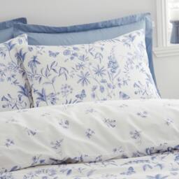 Rackhams Thea Floral 200 Thread Count Cotton Reversible Duvet Cover Set Blue - Double - Blue - thumbnail 3