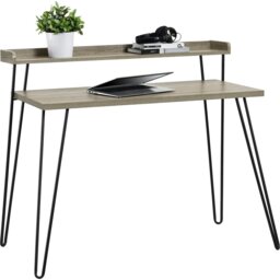 Rackhams Haven Retro Desk with Riser in Distressed Grey Oak