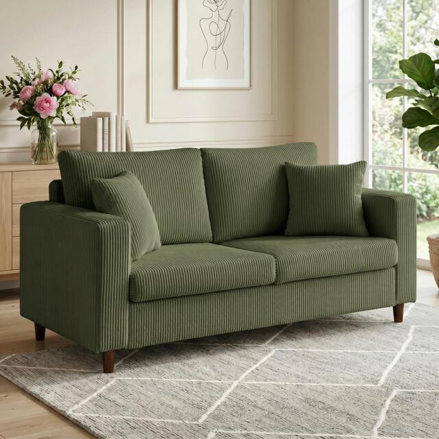 Rackhams Loveseat Sofa with Wide Seat, Corduroy Upholstered, Green - image 1