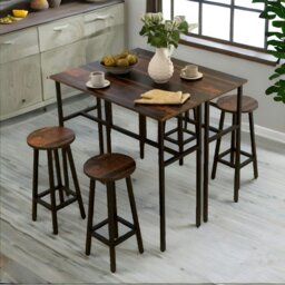 Rackhams 6PC Industrial Dining Table And Stools Set Rustic Brown - thumbnail 1