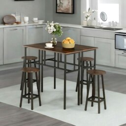 Rackhams 6PC Industrial Dining Table And Stools Set Rustic Brown - thumbnail 5