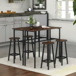 Rackhams 6PC Industrial Dining Table And Stools Set Rustic Brown - thumbnail 2