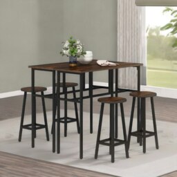Rackhams 6PC Industrial Dining Table And Stools Set Rustic Brown - thumbnail 3
