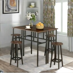 Rackhams 6PC Industrial Dining Table And Stools Set Rustic Brown - thumbnail 6