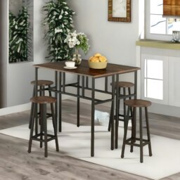 Rackhams 6PC Industrial Dining Table And Stools Set Rustic Brown - thumbnail 4