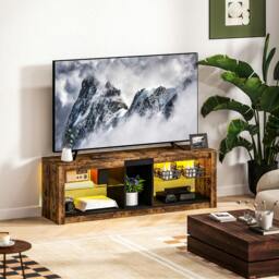 Rackhams TV Stand, Entertainment Centre with LED Lights, Rustic Brown - Rustic Brown - Wood grain - 1