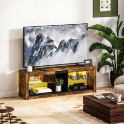 Rackhams TV Stand, Entertainment Centre with LED Lights, Rustic Brown - Rustic Brown - thumbnail 1