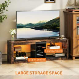 Rackhams TV Stand, Entertainment Centre with LED Lights, Rustic Brown - Rustic Brown - thumbnail 4
