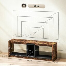 Rackhams TV Stand, Entertainment Centre with LED Lights, Rustic Brown - Rustic Brown - thumbnail 5