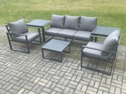 Rackhams Aluminium Outdoor Garden Furniture Set Lounge Sofa 2 PC Chairs Square Coffee Table Sets with 2 Side Tables Dark Grey - thumbnail 2